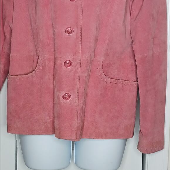 Relativity Vintage Button Up Suede Jacket in Salmon Sz M - Picture 3 of 7
